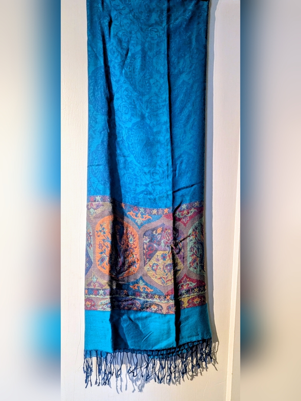 Vintage Hand Woven Silk Cashmere Pashmina Shawl: Natural Dye Scarf 73" x 28.5"